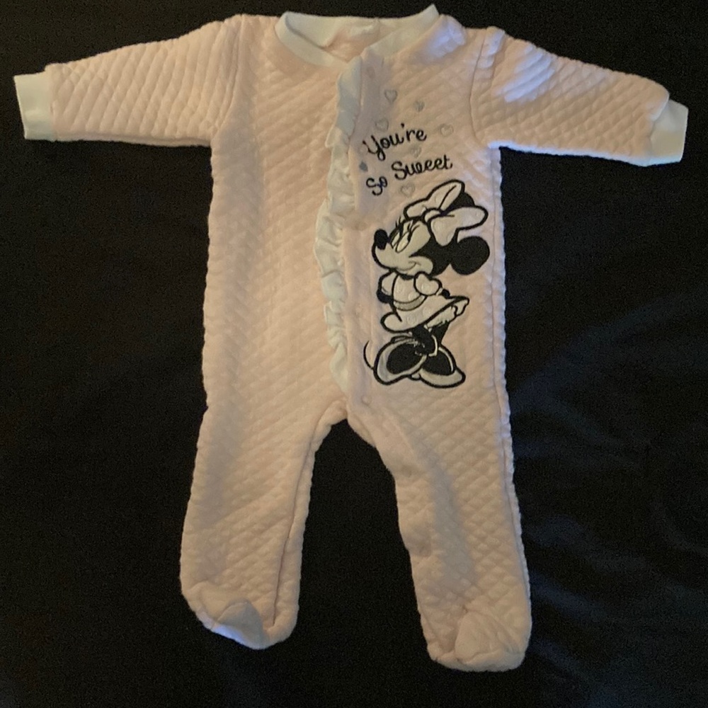 Minnie mouse one piece color white and pink and black size 0/3 months